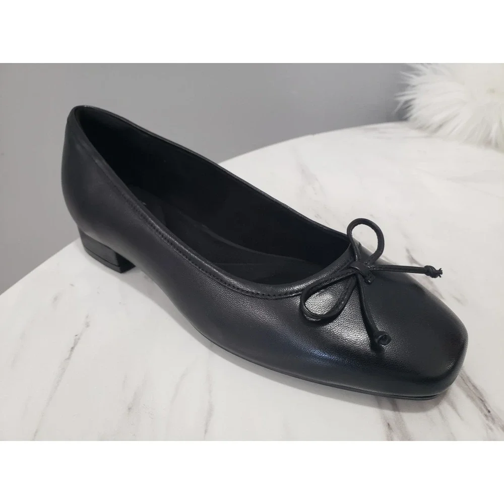 NEW SIZE 8‎ Rockport Sadie Square Toe Slip-On Ballet Dress Flats Black Leather
